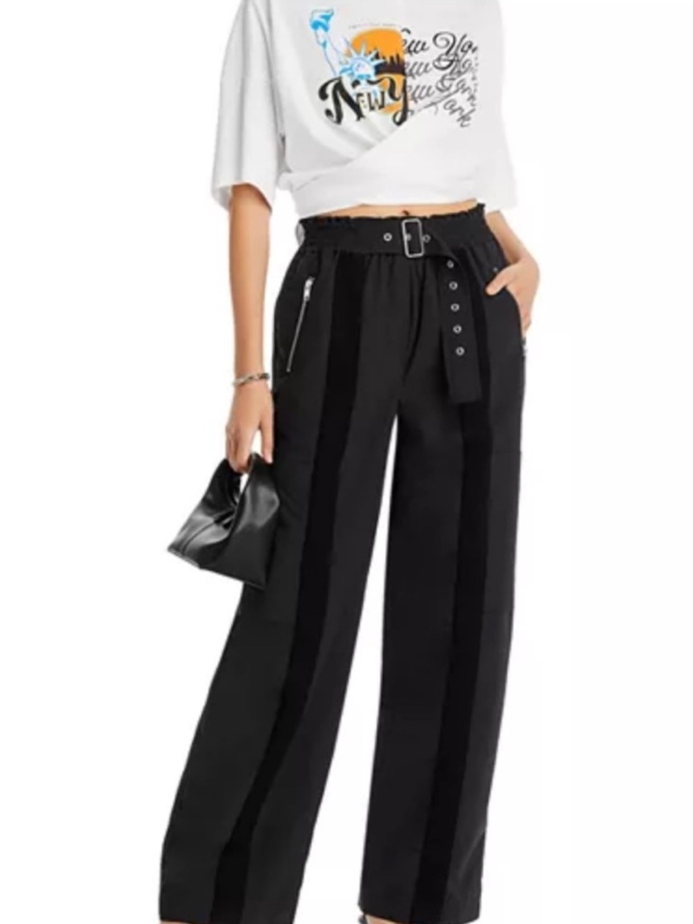 3.1 Phillip Lim We Are NY Graphic Print Crew Neck Wrap Front Tee Sz XS